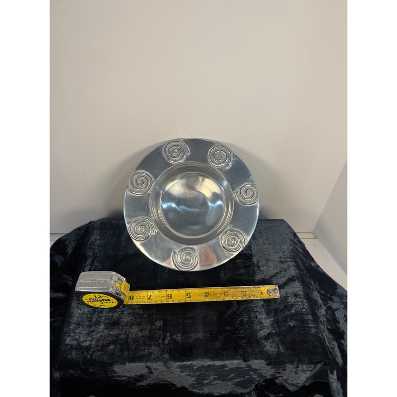 Vintage Aluminum Decorative Plate Swirl Design Tabletop Decor