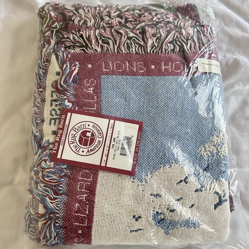 Vtg The Rug Barn Woven Throw Blanket Noahs Ark 1990s Cotton Tapestry Usa Nwt