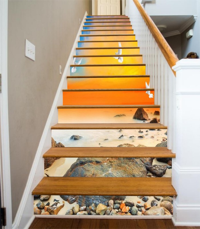 3D White Pigeon Sunset AZ013 Stair Risers Decoration Mural Vinyl Wallpaper Kay