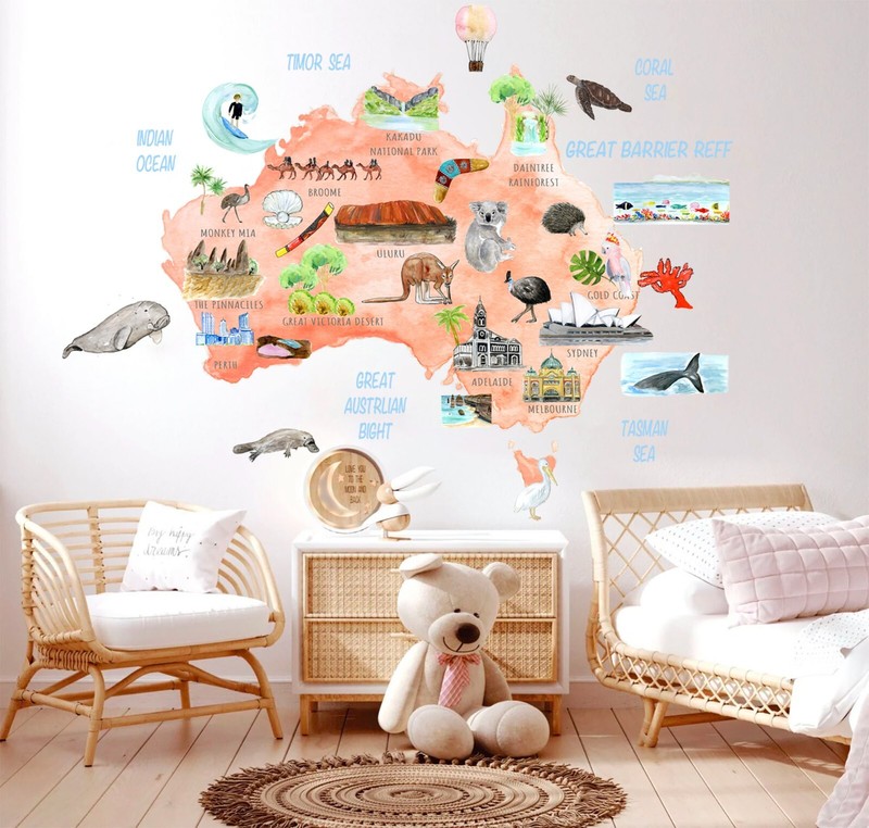 Australian Animals Plants Attraction Landmark Map Removable Nursery Wall Decal gallery