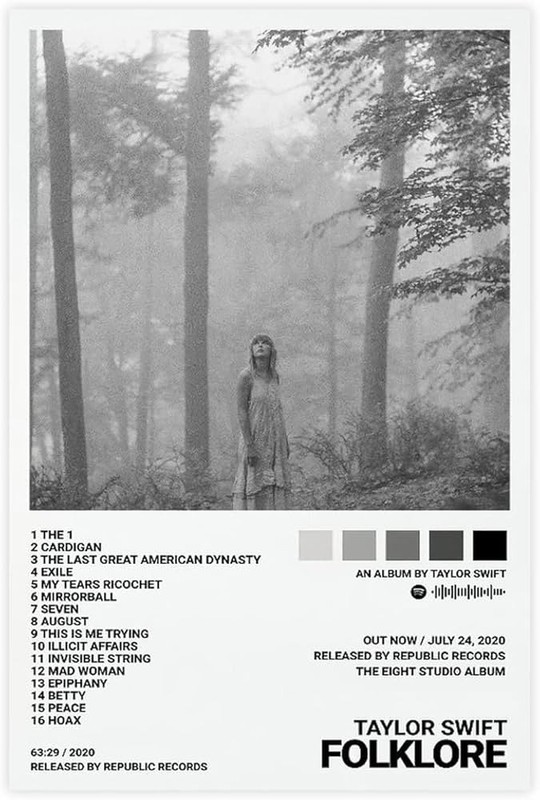Folklore Taylor Swift Vinyl Canvas Music Poster 12×18”