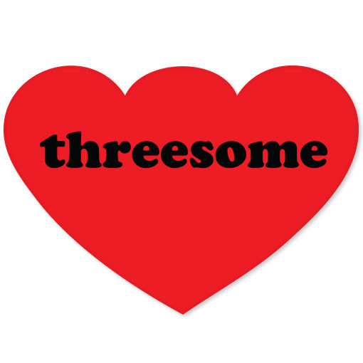 THREESOME love funny heart car bumper sticker 4″ x 4″