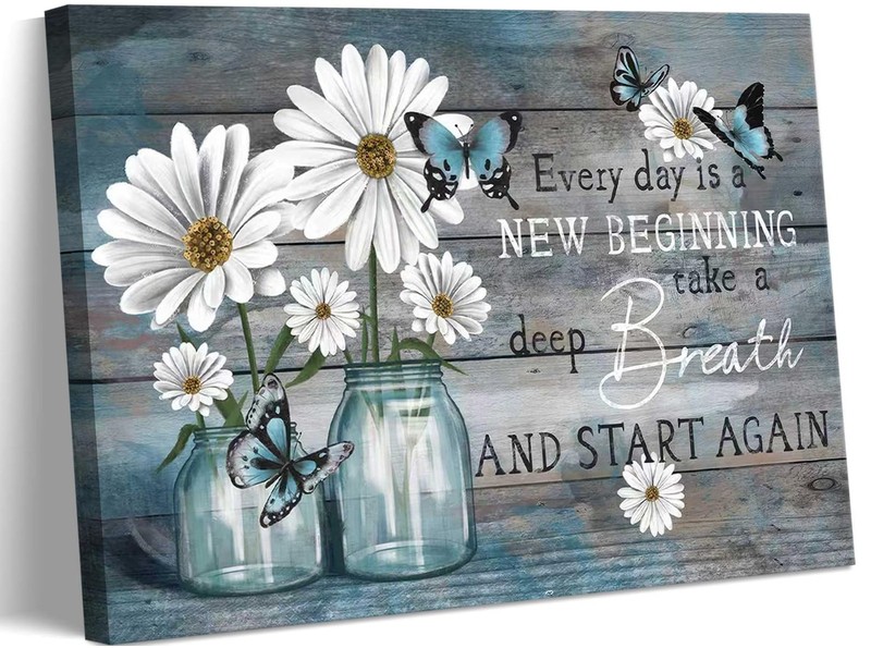 Daisy Canvas Wall Art Butterfly Wall Decor Inspirational Poster Print Flower …