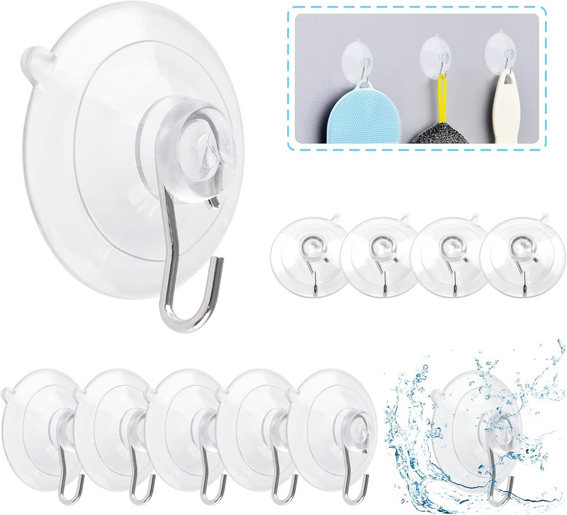 12Pcs Suction Cup Hooks, 1.77 Inch Clear Suction Cup with Stainless Steel Hook R