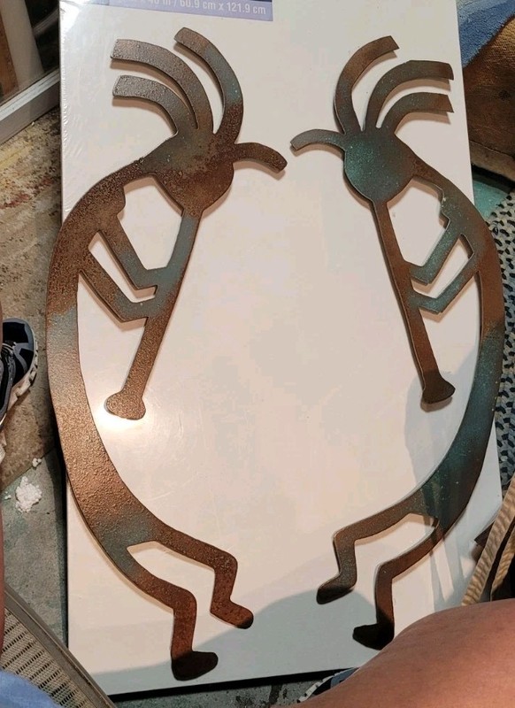 (2) Kokopelli Heavy Metal 34in Wall Sculptures By Guylyn Durham New Mexico