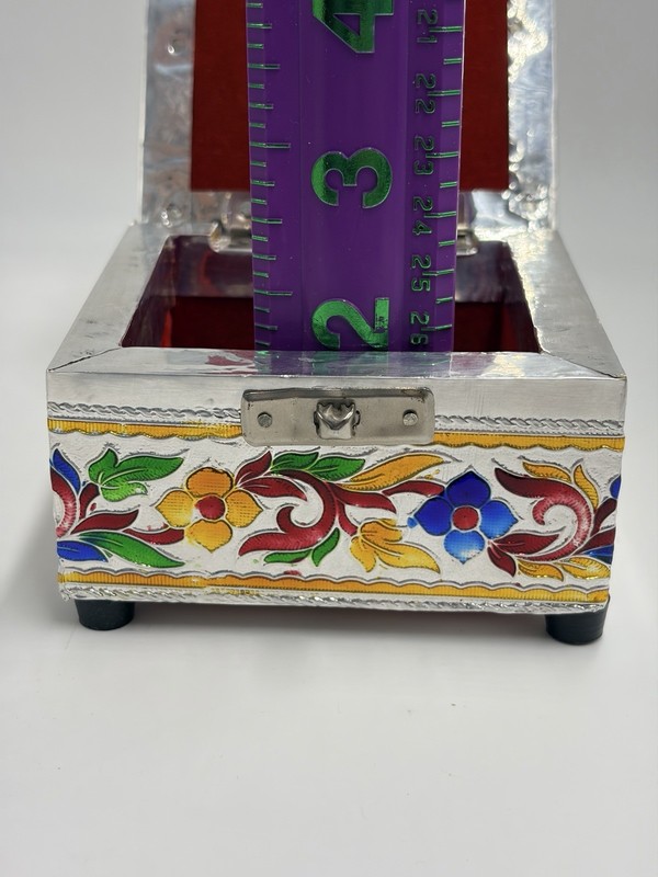 Peacock Meenakari Enameled Metal Wood Jewelry Trinket Stash Hinged Box Velvet gallery