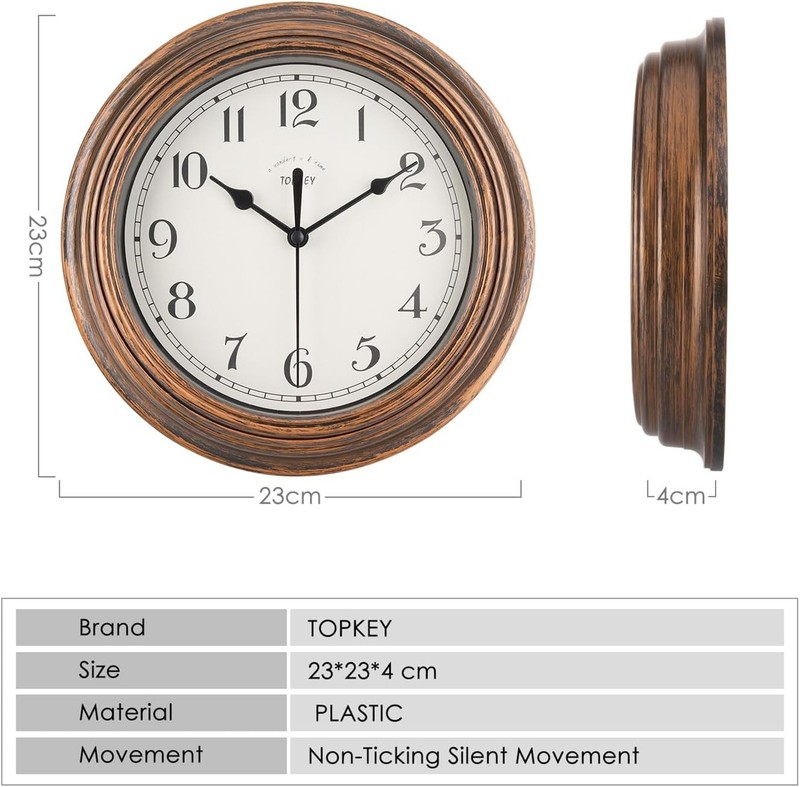 Silent Wall Clock Kitchen 9 Inch Retro Non-Ticking Decorative Bedroom Office ... gallery
