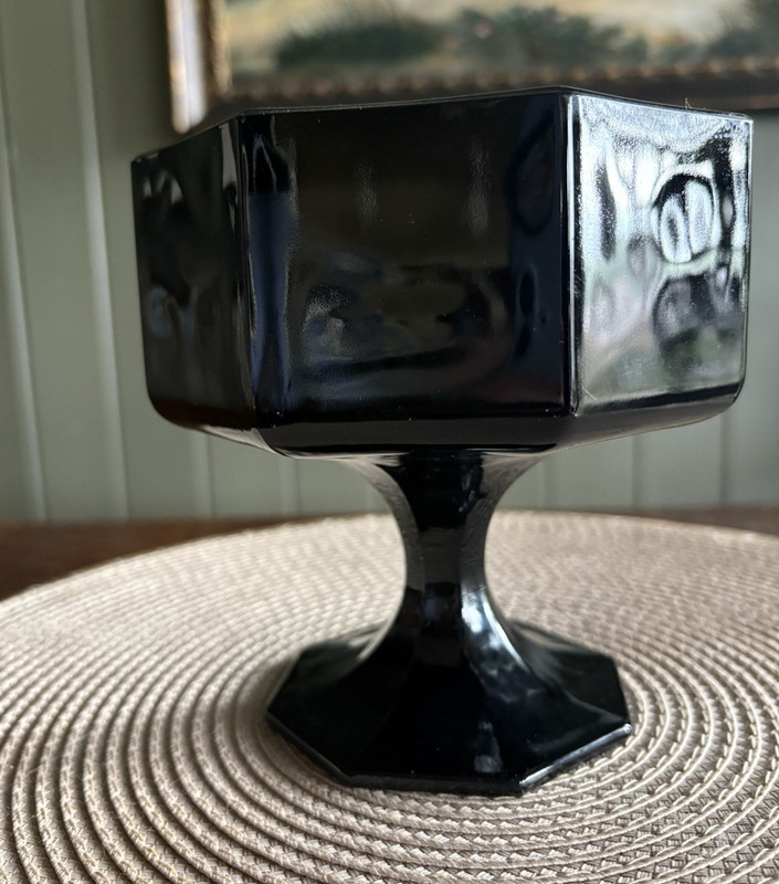 Vintage Black Arcoroc France Octime Pedestal Bowl