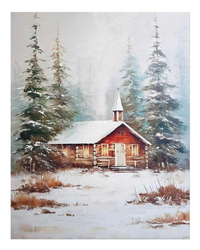 Rustic Winter Cabin Poster Wall Art – Tranquil Forest Scene Home Decor