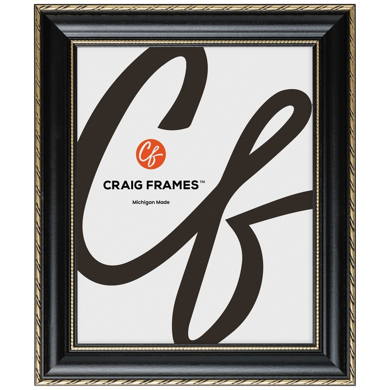 Victoria, 1.375″ Ornate Black & Gold Picture Frame, Common Sizes 4×5 – 24×36
