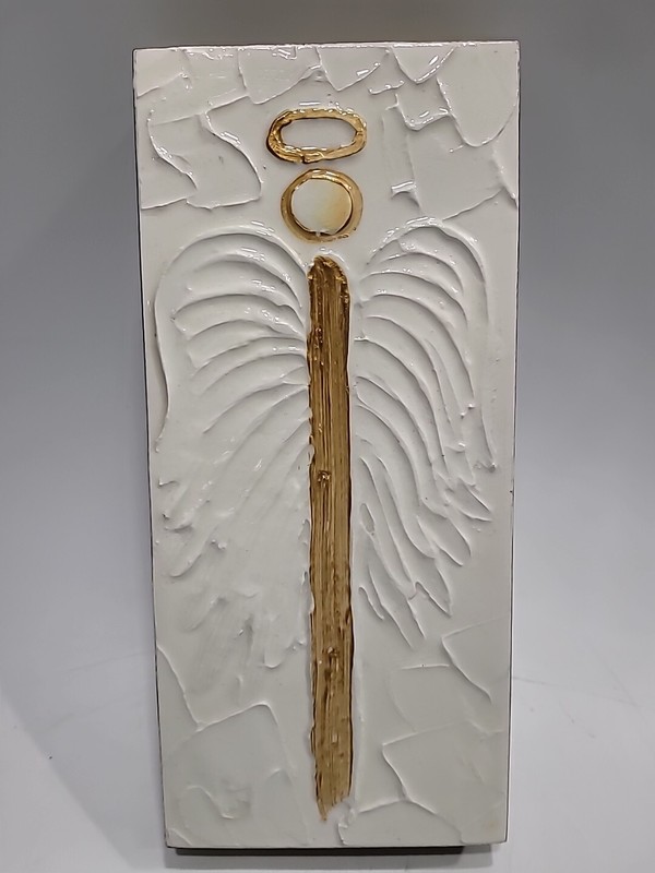 Wooden Hand-Painted Angel Textured And Lacquered Art Plaque Shelf Sitter Holiday