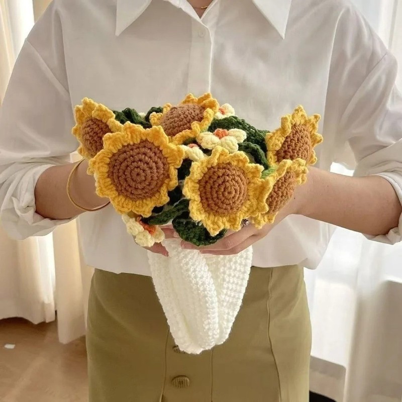 Crochet Sunflower Bouquet Blanket Handmade Floral Knitted Throw 60-110cm