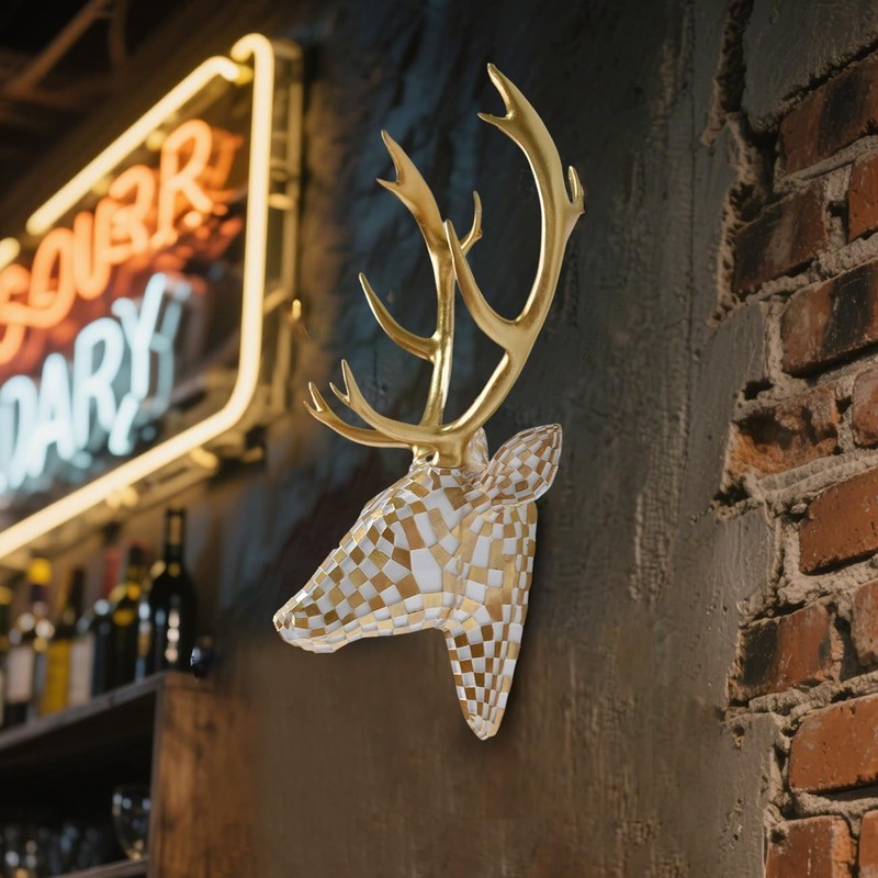 15.7x8.7-Inch Mosaic Deer Head Wall Decor, Artistic Faux Resin Animal Head Wa... gallery