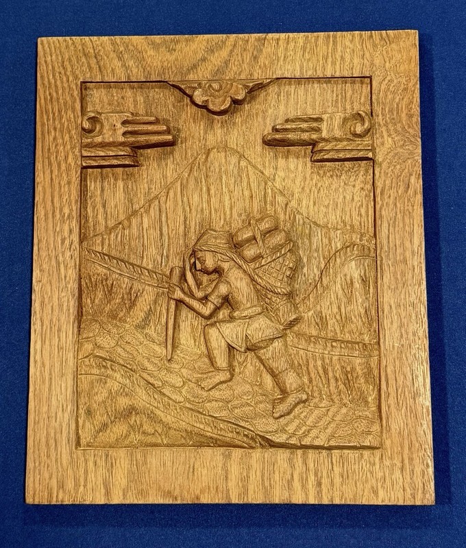 Vintage Relief Wood Carving Art Panel Set of 2 WallMounted Traditional Craft 80s gallery