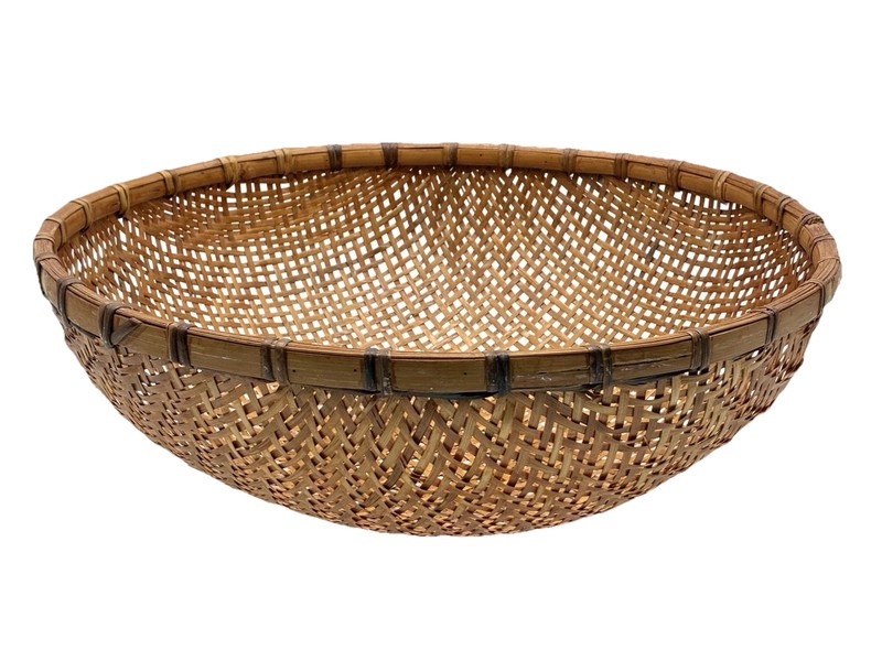 Vintage Round Wicker Basket Storage Woven Bamboo Rattan Bowl Boho Home Decor 15”