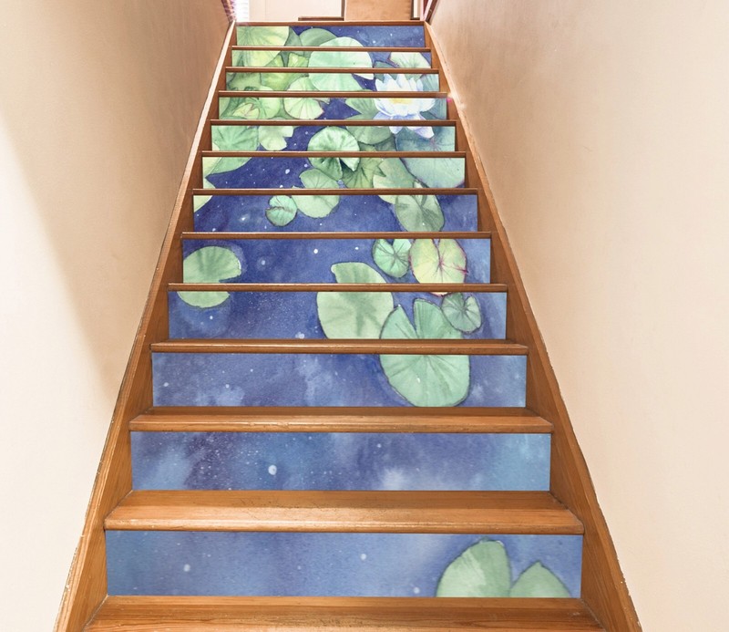 3D Lotus Leaf Pond AZ467 Stair Risers Decoration Mural Vinyl Wallpaper Kay