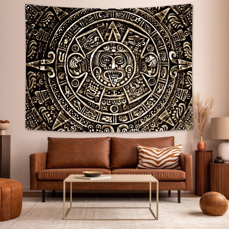 Aztec Mayan Tapestry Wall Hanging, History Close View Of The Ancient Aztec Ca