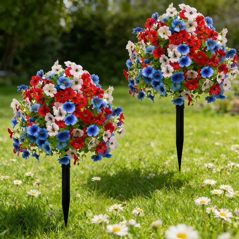 2pcs Independence Day Patriotic Artificial Flowers Outdoor Cemetery Yard Decor