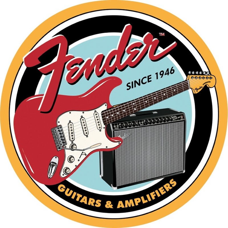 Tin Signs Fender Since 1946 Round Guitars Rock and Roll Music Reproduced From Ad