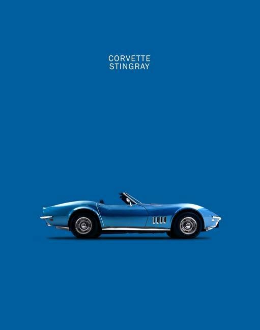 Poster – Classic Corvette Sting Ray, Minimalist Modern Blue, 3 Sizes