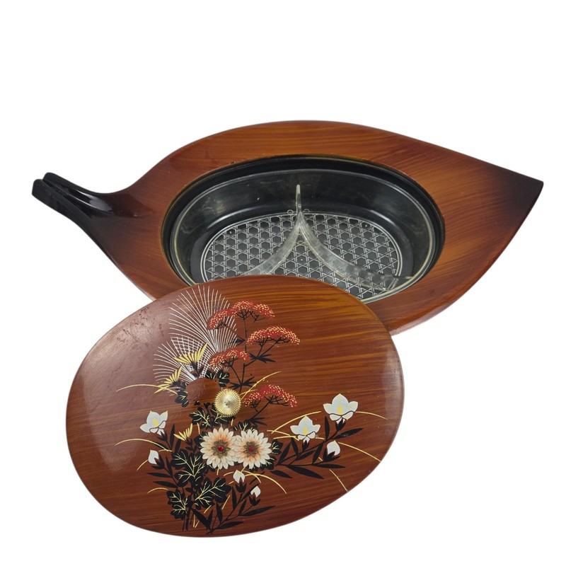 VTG Westland Co Hand Painted Botanical Leaf Shaped Covered Dish w Insert Japan