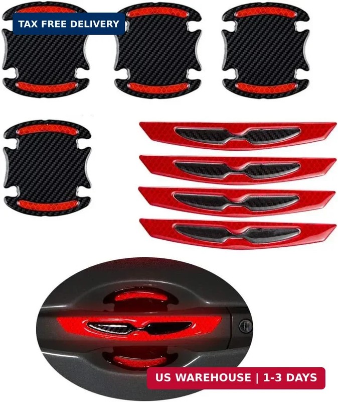 8pcs Universal 3D Carbon Fiber Car Door Handle Paint Scratch Protector Sticker A