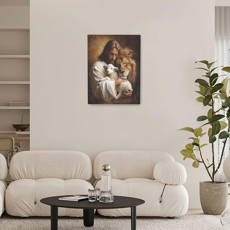 Jesus Lion Lamb Wall Art Christian Jesus Wall Decor Lion of Judah Pictures Re... gallery