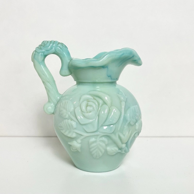 Vintage Avon Jadeite Mini Pitcher Roses Flowers Vase Jug Vanity Decor Victorian