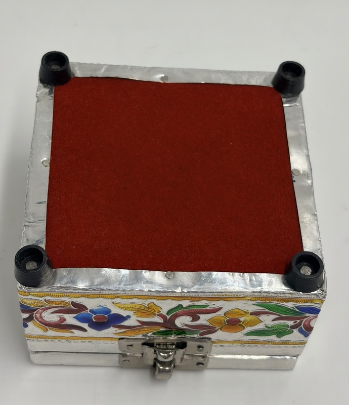 Peacock Meenakari Enameled Metal Wood Jewelry Trinket Stash Hinged Box Velvet gallery