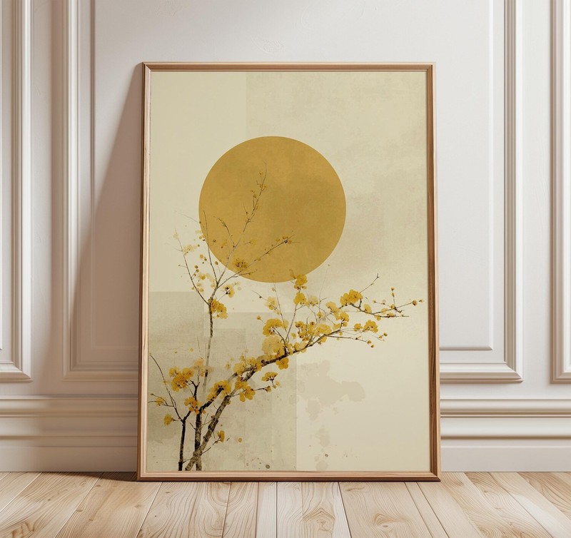 Minimalist Japanese Sun & Blossom Poster – Zen Botanical Wall Art