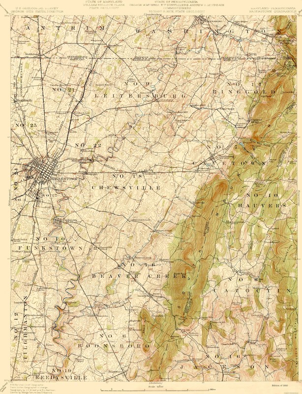 Topographical Map – Hagerstown Maryland Quad – USGS 1910 – Vintage Wall Art