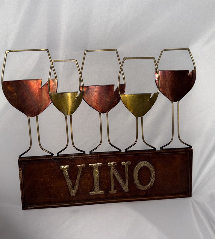 Metal VINO Wine Glasses Wall Decor Metalic colors, 18×17 Wall Art Wine Italian