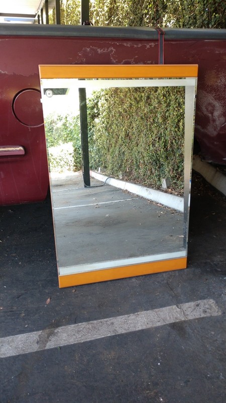 (BIF-Korea) Mid Century Modern Bright Orange Solid Wood Mirror (29¼”x43¼”x1″) VG