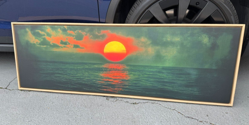 Emerald Ocean Sunset | Large Canvas Wall Art | 20″x60″ | Floating Oak Wood Frame