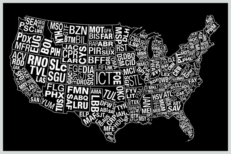 USA Airports Abbreviation Code Black Cool Wall Decor Art Print Poster 12×18