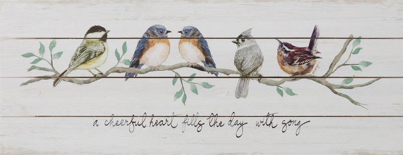New Country Cottage CHICKADEE BLUE BIRD BRANCH PICTURE Wall Hanging 11″x29″