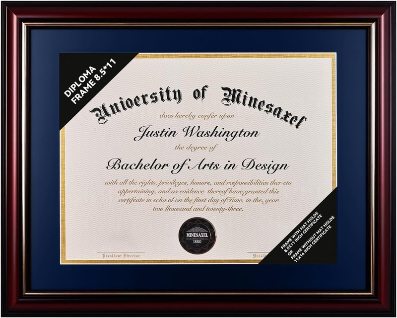 Solid Wood Diploma Frame 8.5 x 11 Certificate Frame with Navy Mat or 11x14 Do... gallery