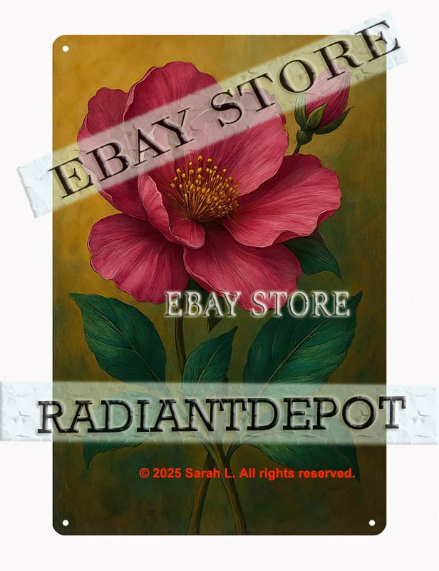 metal tin sign Pink Red Flower Botanical Floral plaque poster
