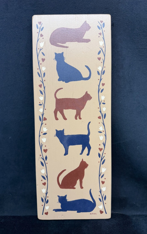 Vintage Folk Art Wooden Hand Painted Wall Plaque Cats Kittens Primitive Rustic