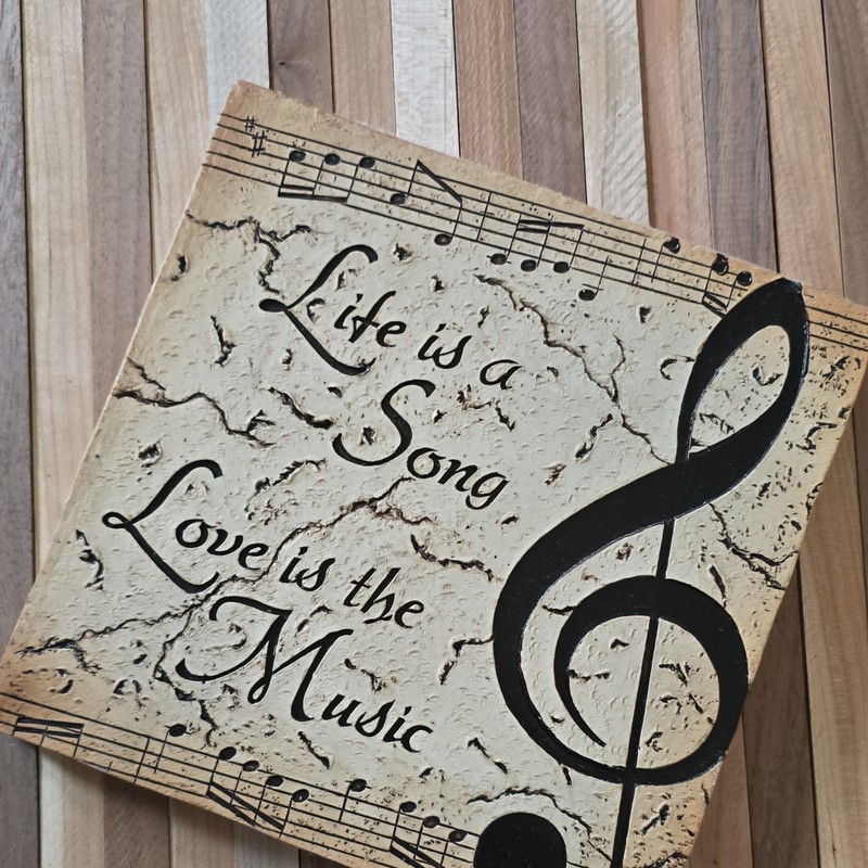 “Life is a Song Love is the Music” cerramic Hanging Wall Plaque, Beige/Black